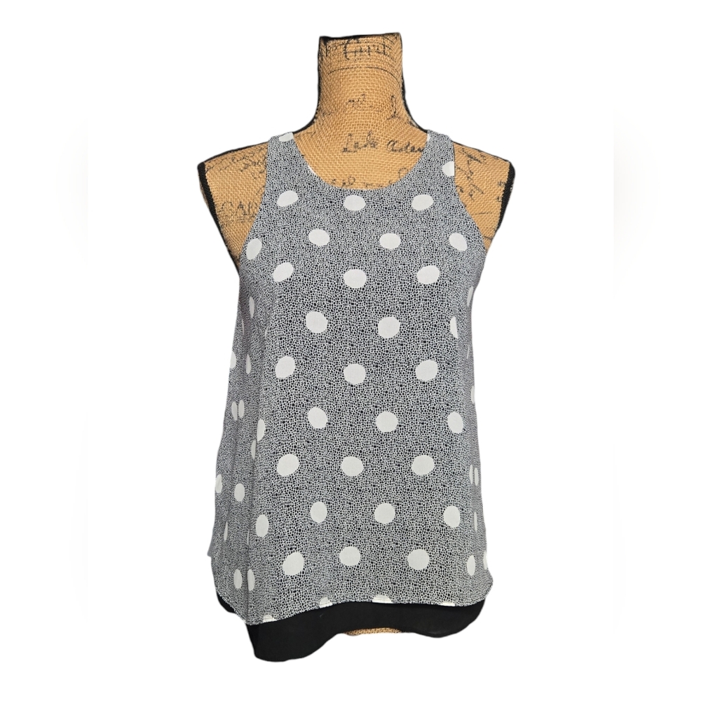 Banana Republic Sleeveless Blouse Polka Dot Print Sz Petite Small Black & White